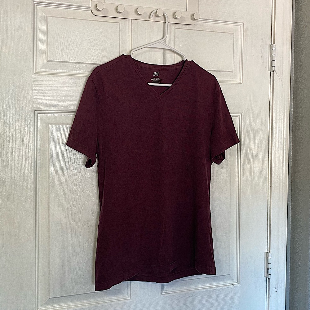H&M Slim Fit Maroon T Shirt